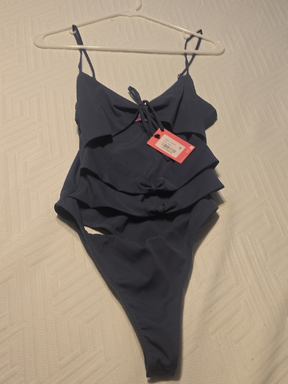 Edikted Navy Blue Ruffle One-Piece Bodysuit Medium New With Tag